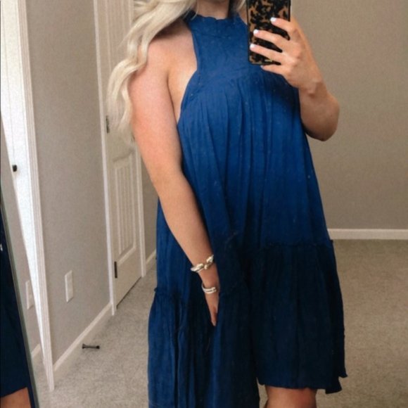 NWT VICI Blue Halter Tierded Ruffle Midi Dress - Picture 8 of 8